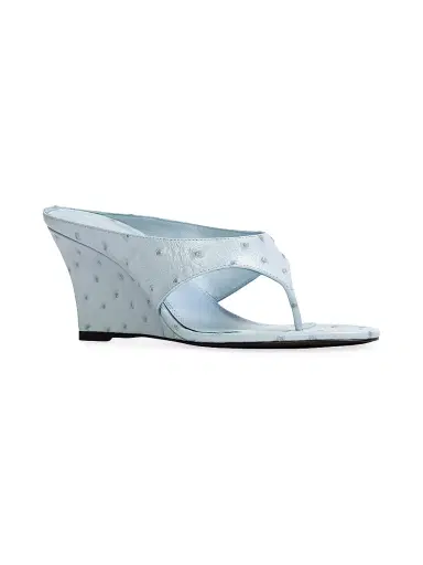 Black Suede Studio Women's Mac 70MM Wedge Sandals - Sky Ostrich Leather - Size 11 | Thumbnail 2 Black Suede Studio Women's Mac 70MM Wedge Sandals - Sky Ostrich Leather - Size 11 | Thumbnail 2