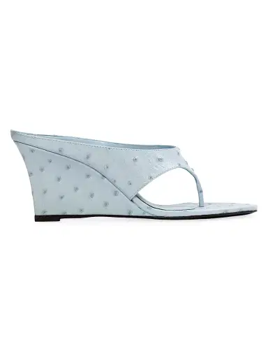 Black Suede Studio Women's Mac 70MM Wedge Sandals - Sky Ostrich Leather - Size 11 | Thumbnail 1 Black Suede Studio Women's Mac 70MM Wedge Sandals - Sky Ostrich Leather - Size 11 | Thumbnail 1