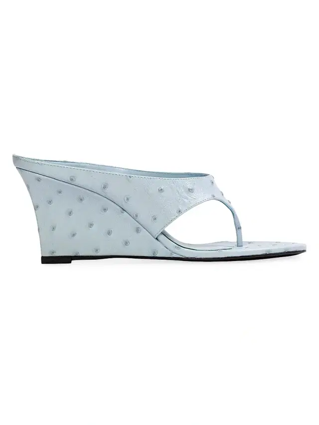 Black Suede Studio Women's Mac 70MM Wedge Sandals - Sky Ostrich Leather