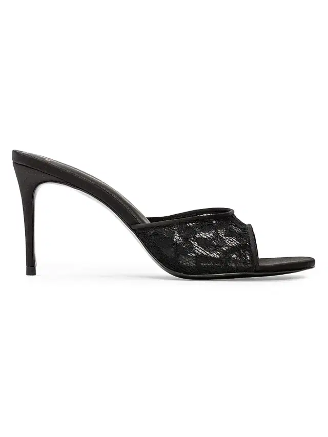 Black Suede Studio Women's Celeste 80MM Lace Mules - Black Lace