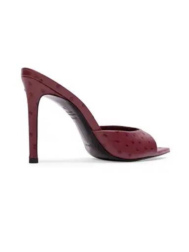 Black Suede Studio Women's Brea 100MM Ostrich Mules - Ruby Ostrich Leather | Thumbnail 3