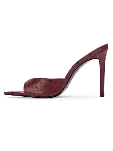 Black Suede Studio Women's Brea 100MM Ostrich Mules - Ruby Ostrich Leather | Thumbnail 4