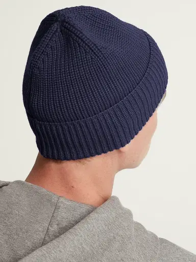Canada Goose Men's Arctic Logo Patch Wool Beanie - Navy Heather | Thumbnail 4 Canada Goose Men's Arctic Logo Patch Wool Beanie - Navy Heather | Thumbnail 4