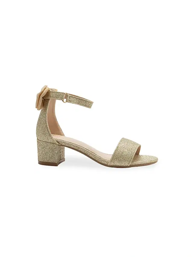 Tulleen Little Girl's and Girl's Glitter Banded Block Heels - Gold 7 (Child)