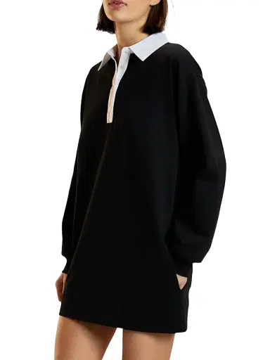 CYNTHIA ROWLEY Women's Ardie Rugby Contrast-Collar Cotton Minidress | Thumbnail 2