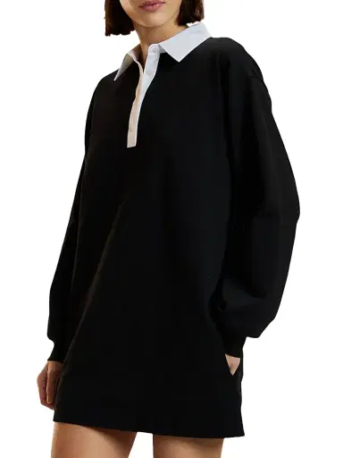 CYNTHIA ROWLEY Women's Ardie Rugby Contrast-Collar Cotton Minidress | Thumbnail 3