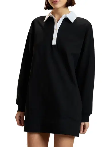 CYNTHIA ROWLEY Women's Ardie Rugby Contrast-Collar Cotton Minidress | Thumbnail 1