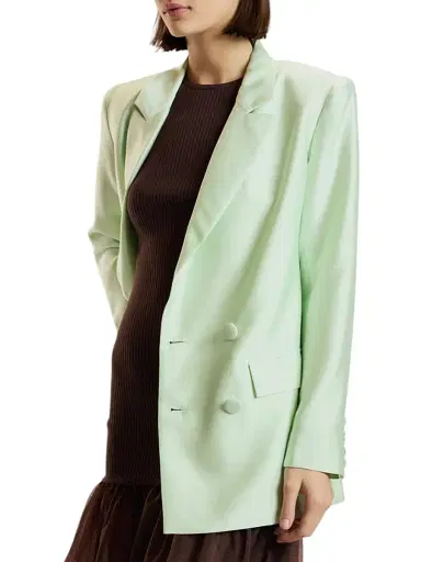 CYNTHIA ROWLEY Women's The Breakers Double-Breasted Wool-Silk Blazer - Mint - Size Medium | Thumbnail 2