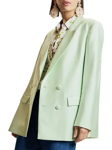 CYNTHIA ROWLEY Women's The Breakers Double-Breasted Wool-Silk Blazer - Mint - Size Medium | Thumbnail 1