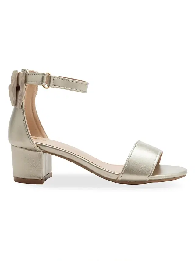Tulleen Little Girl's and Girl's Satin Banded Block Heels - Gold 7 (Child)
