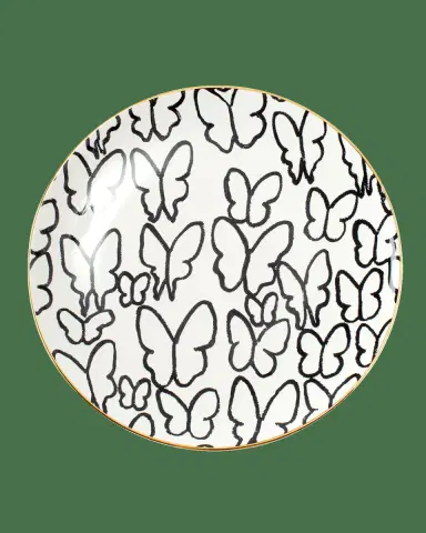 Hunt Slonem Butterfly Dinner Plate with Gold Rim - White | Thumbnail 2