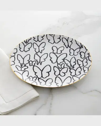 Hunt Slonem Butterfly Dinner Plate with Gold Rim - White | Thumbnail 3