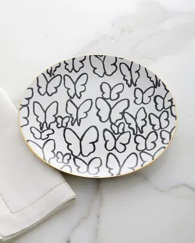 Hunt Slonem Butterfly Dinner Plate with Gold Rim - White | Thumbnail 1