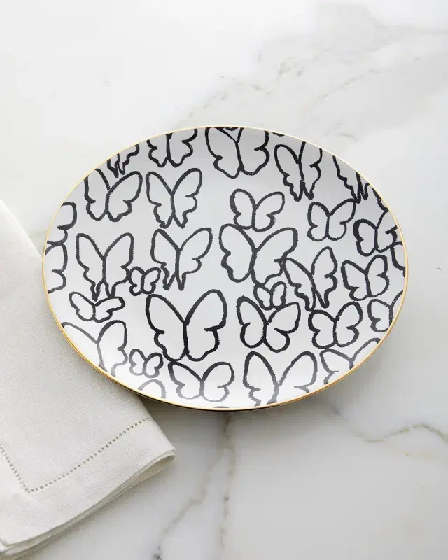 Hunt Slonem Butterfly Dinner Plate with Gold Rim - White