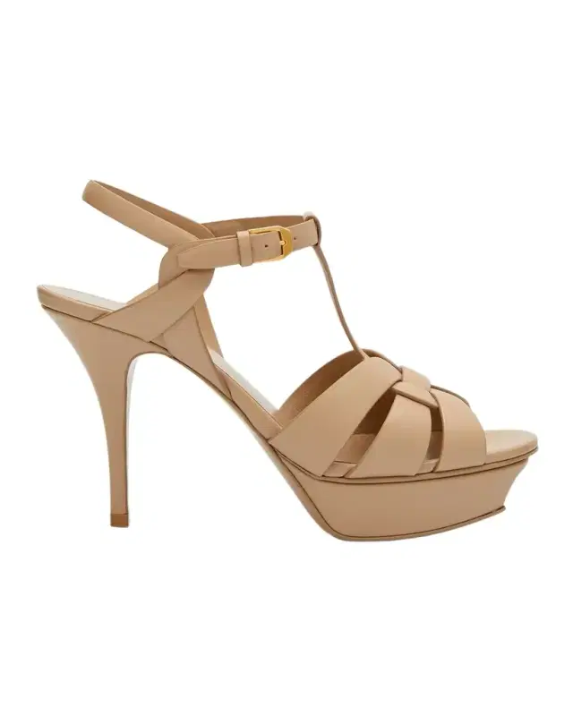 Saint Laurent Tribute Leather T-Strap Platform Sandals