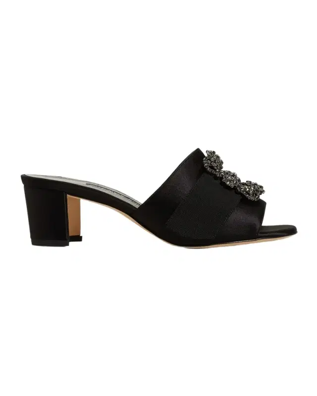 Manolo Blahnik Marta Crystal Buckle Silk Sandals
