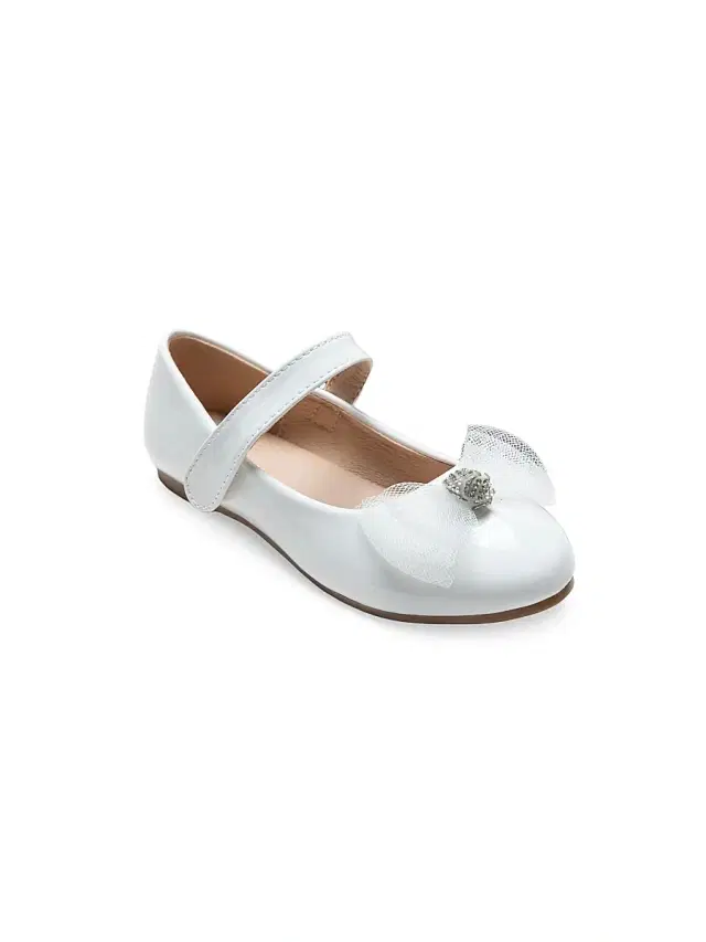 Tulleen Little Girl's & Girl's Lucille Bow Flats - White 3 (Child)