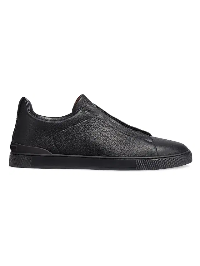 ZEGNA Men's Deerskin Triple Stitch Sneakers - Black