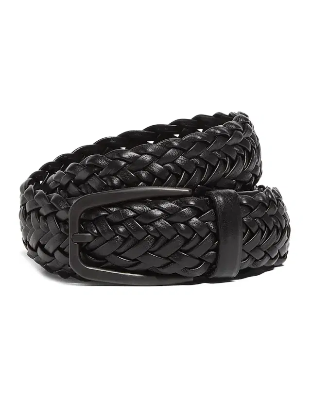 Zegna Men's Leather Braided Belt - Black