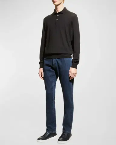 ZEGNA Men's Cashmere-Silk Polo Sweater | Thumbnail 2