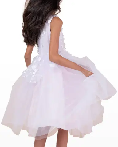 White Label by Zoe Girl's Lauren 3D Flower Embellished Tulle Dress, Size 2-12 | Thumbnail 4 White Label by Zoe Girl's Lauren 3D Flower Embellished Tulle Dress, Size 2-12 | Thumbnail 4