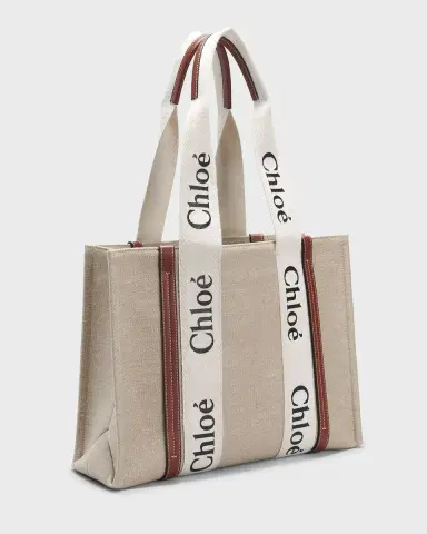 Chloé Woody Medium Tote Bag in Linen | Thumbnail 2 Chloé Woody Medium Tote Bag in Linen | Thumbnail 2