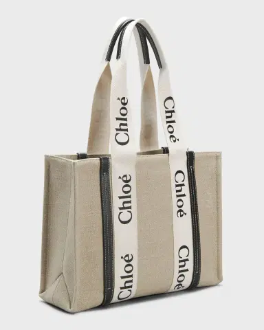 Chloé Woody Medium Tote Bag in Linen | Thumbnail 6 Chloé Woody Medium Tote Bag in Linen | Thumbnail 6