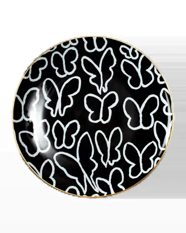 Hunt Slonem Butterfly Dinner Plate with Gold Rim - Black | Thumbnail 2