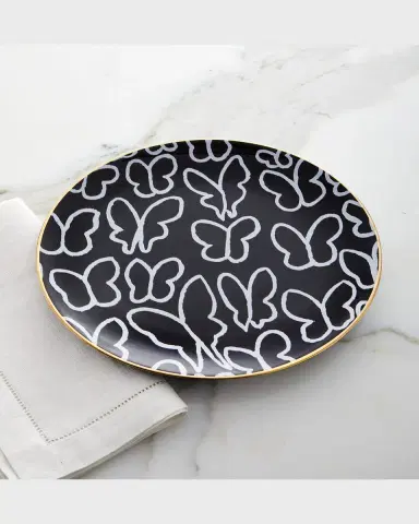 Hunt Slonem Butterfly Dinner Plate with Gold Rim - Black | Thumbnail 3