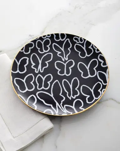 Hunt Slonem Butterfly Dinner Plate with Gold Rim - Black | Thumbnail 1