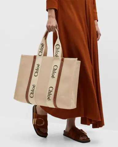 Chloé Woody Large Tote Bag in Linen | Thumbnail 3 Chloé Woody Large Tote Bag in Linen | Thumbnail 3