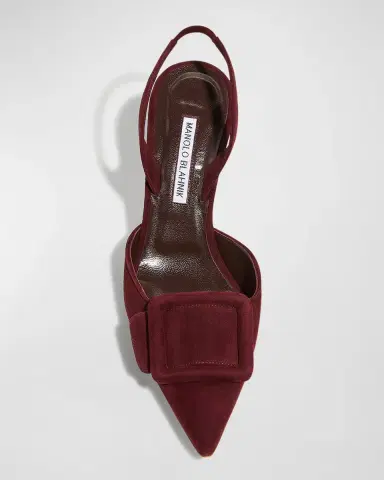 Manolo Blahnik Maysli Suede Buckle Halter Pumps | Thumbnail 5