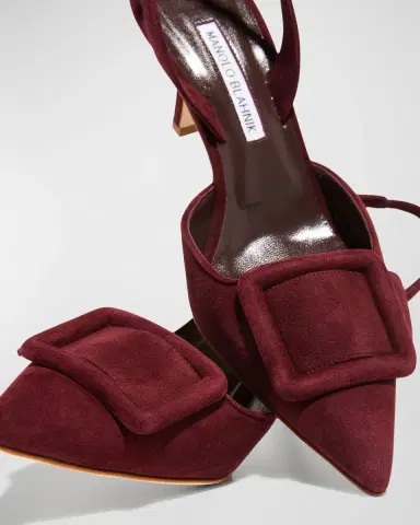 Manolo Blahnik Maysli Suede Buckle Halter Pumps | Thumbnail 7