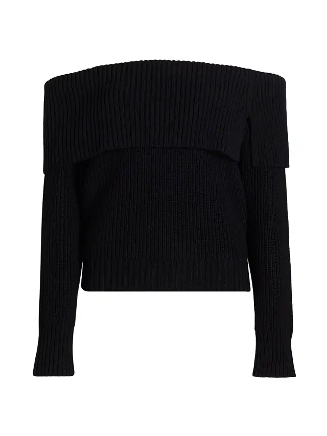 If Only Studio Women's Off-the-Shoulder Rib-Knit Cotton-Wool Sweater - Black
