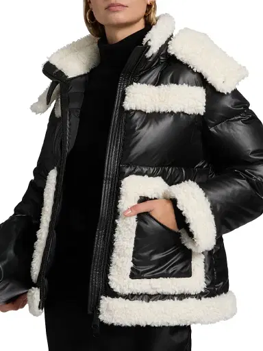 Mercer Collective Women's Faux-Shearling-Trim Down Puffer Coat - Black | Thumbnail 7