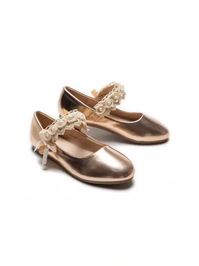 Baby Girl's & Little Girl's Rose Pearl Doily Flats - Champagne 5 (Child)