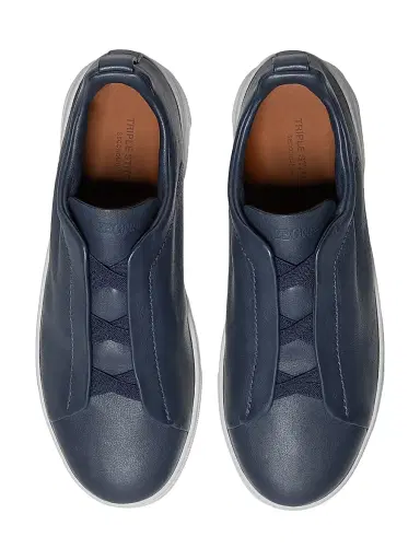 ZEGNA Men's Secondskin Triple Stitch Sneakers - Dark Blue | Thumbnail 3