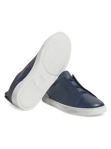 ZEGNA Men's Secondskin Triple Stitch Sneakers - Dark Blue | Thumbnail 4