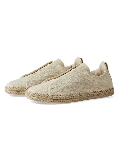 Zegna Men's Linen Blend and Leather Triple Stitch Espadrilles - Off White - Size 9.5 | Thumbnail 2 Zegna Men's Linen Blend and Leather Triple Stitch Espadrilles - Off White - Size 9.5 | Thumbnail 2