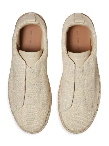 Zegna Men's Linen Blend and Leather Triple Stitch Espadrilles - Off White - Size 9.5 | Thumbnail 3 Zegna Men's Linen Blend and Leather Triple Stitch Espadrilles - Off White - Size 9.5 | Thumbnail 3