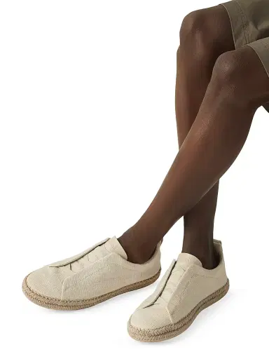 Zegna Men's Linen Blend and Leather Triple Stitch Espadrilles - Off White - Size 9.5 | Thumbnail 6 Zegna Men's Linen Blend and Leather Triple Stitch Espadrilles - Off White - Size 9.5 | Thumbnail 6