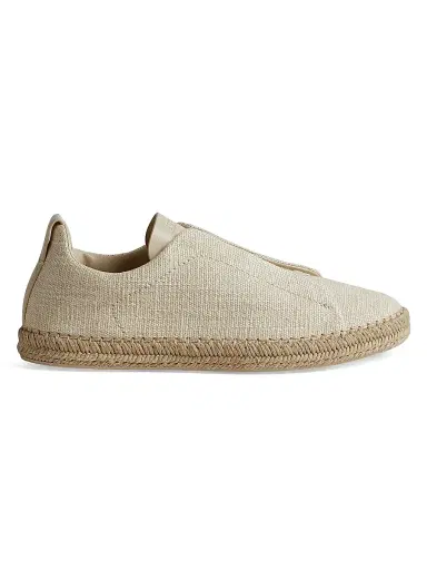 Zegna Men's Linen Blend and Leather Triple Stitch Espadrilles - Off White - Size 9.5 | Thumbnail 1 Zegna Men's Linen Blend and Leather Triple Stitch Espadrilles - Off White - Size 9.5 | Thumbnail 1