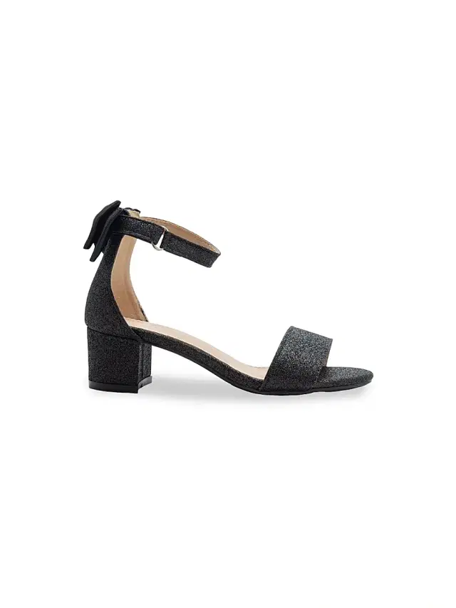 Tulleen Little Girl's and Girl's Glitter Banded Block Heels - Black 6 (Child)