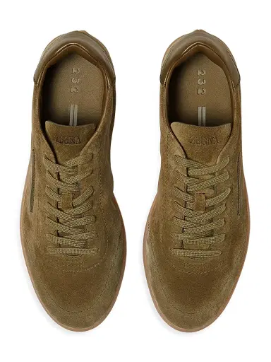 ZEGNA Men's 232 Suede Sneakers - Olive Green | Thumbnail 3