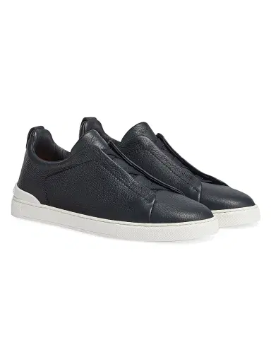 ZEGNA Men's Deerskin Triple Stitch Sneakers - Navy Blue | Thumbnail 3 ZEGNA Men's Deerskin Triple Stitch Sneakers - Navy Blue | Thumbnail 3
