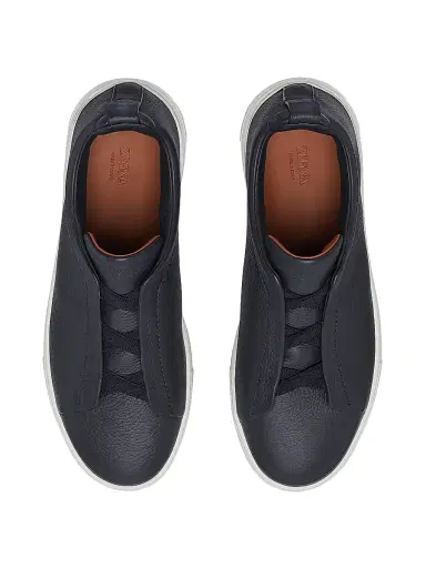 ZEGNA Men's Deerskin Triple Stitch Sneakers - Navy Blue | Thumbnail 4 ZEGNA Men's Deerskin Triple Stitch Sneakers - Navy Blue | Thumbnail 4