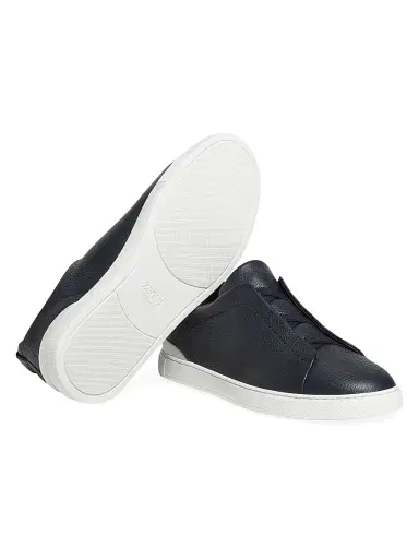 ZEGNA Men's Deerskin Triple Stitch Sneakers - Navy Blue | Thumbnail 6 ZEGNA Men's Deerskin Triple Stitch Sneakers - Navy Blue | Thumbnail 6