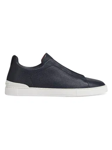 ZEGNA Men's Deerskin Triple Stitch Sneakers - Navy Blue | Thumbnail 1 ZEGNA Men's Deerskin Triple Stitch Sneakers - Navy Blue | Thumbnail 1