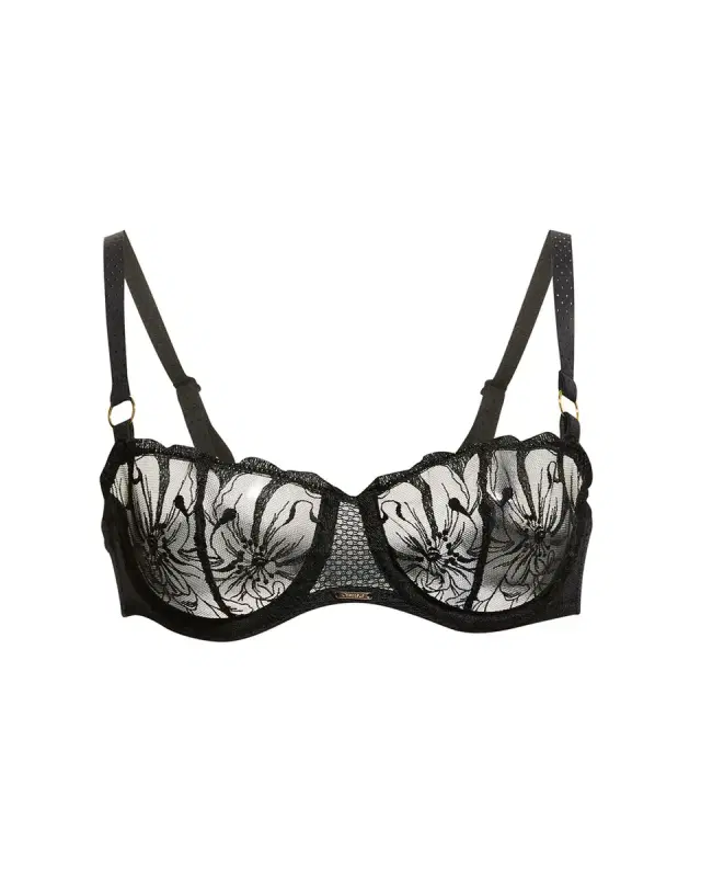 Fleur Floral-Embroidered Scalloped Demi Bra