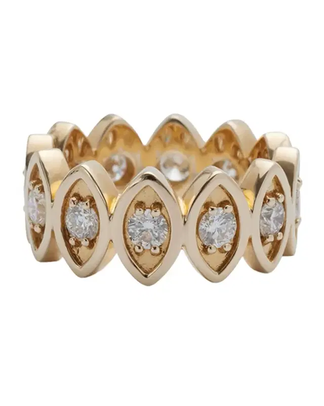 14K Yellow Gold and Diamond Marquise Eye Eternity Ring
